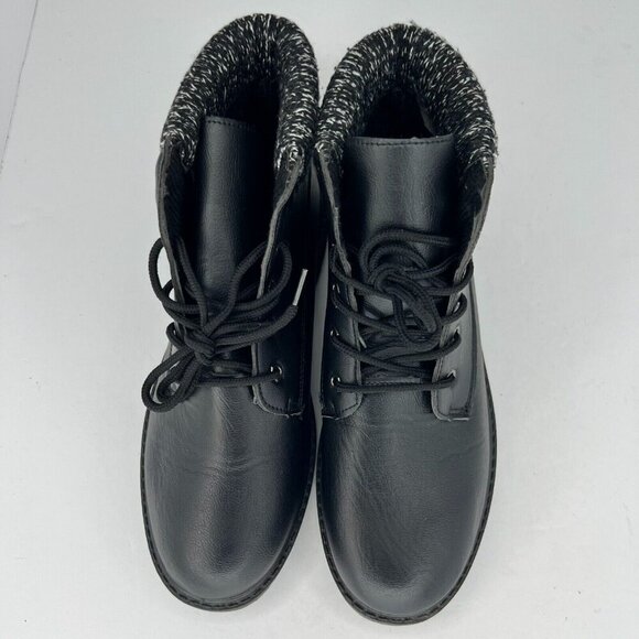 Womens 430001128173 Black Leather Boots Lace Up Mid Top Round Toe Block Size 10 - Picture 4 of 9
